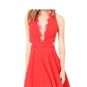💋 bebe deep v plunge red lace dress 10 New RARE 💋